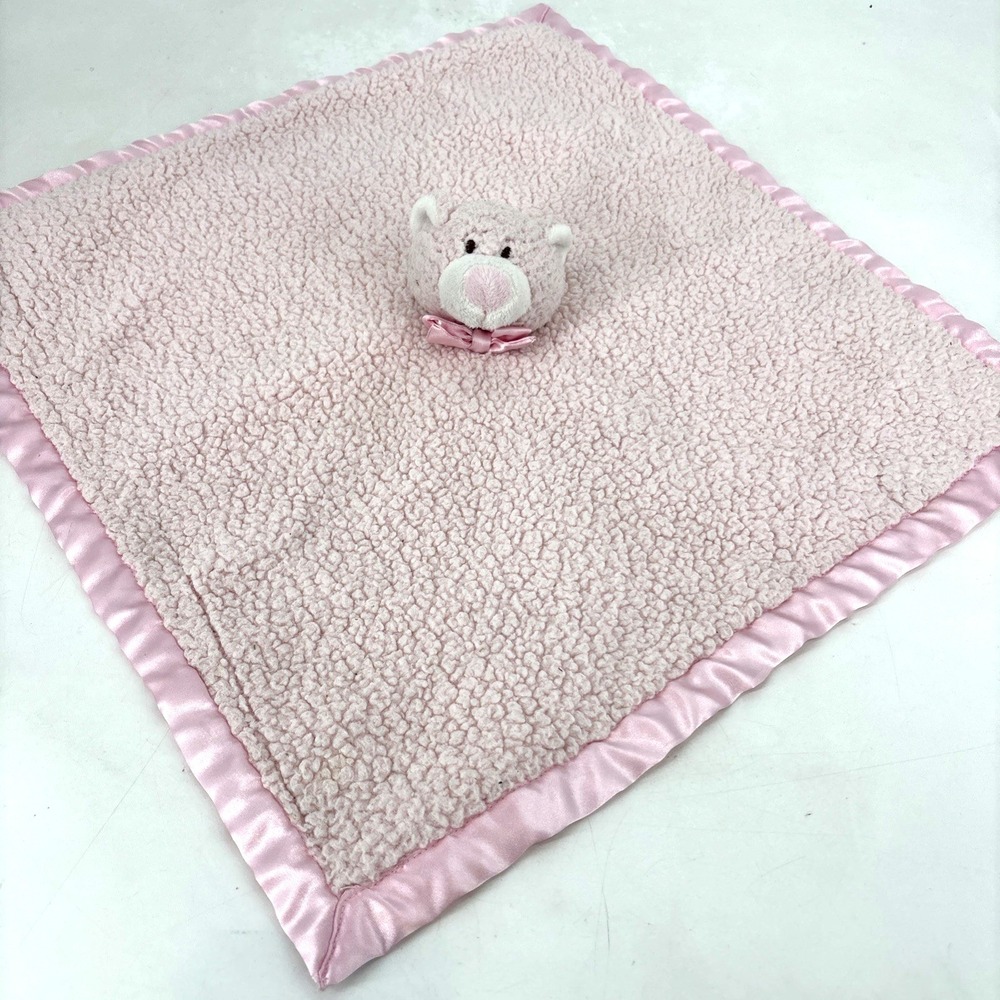Blankets & Beyond Pink Bear Sherpa Lovey Satin Back Baby Security Blanket